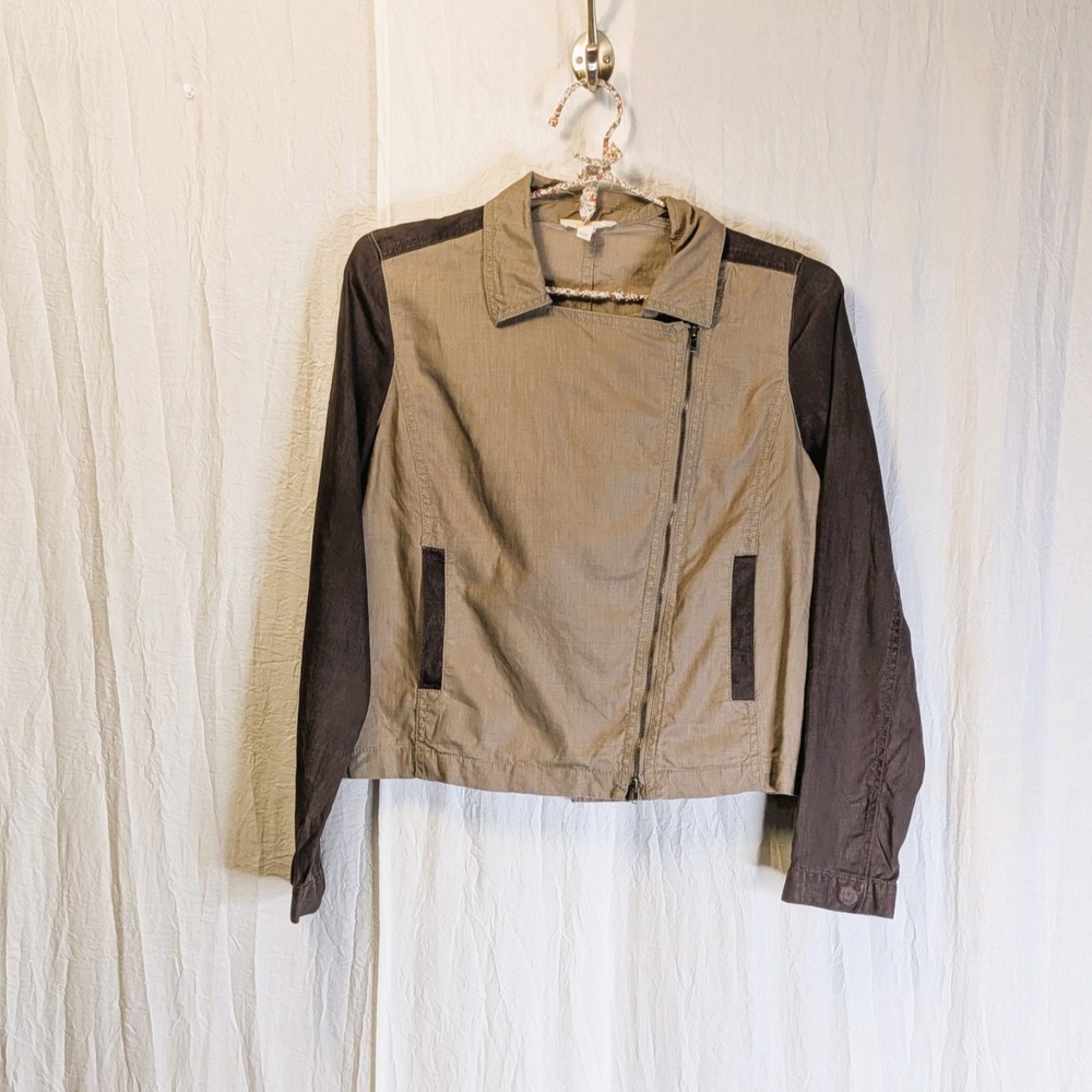 Eileen Fisher Gray Organic Linen Moto Jacket Two Tone Zip Lightweight Small $278